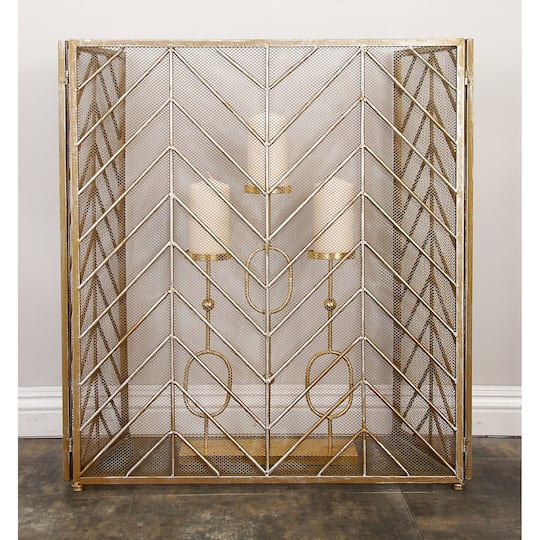 Brass Metal Contemporary Fireplace Screen